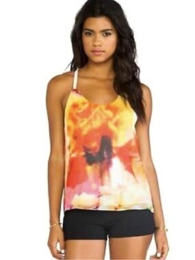 Alice + Olivia Loma Watercolor Artsy Strappy Silky V-Neck Designer Tank Top Cami